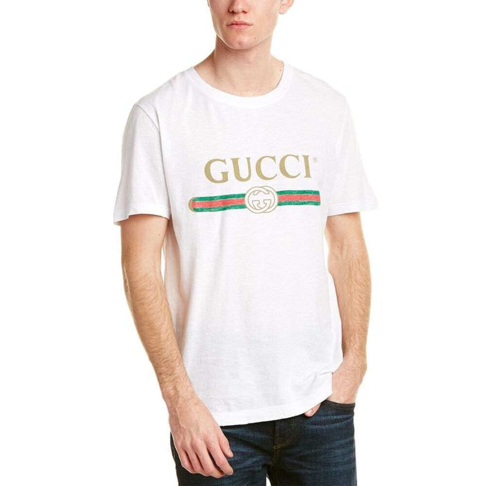 Gucci Mens  Logo Washed Cotton T-Shirt, Brown